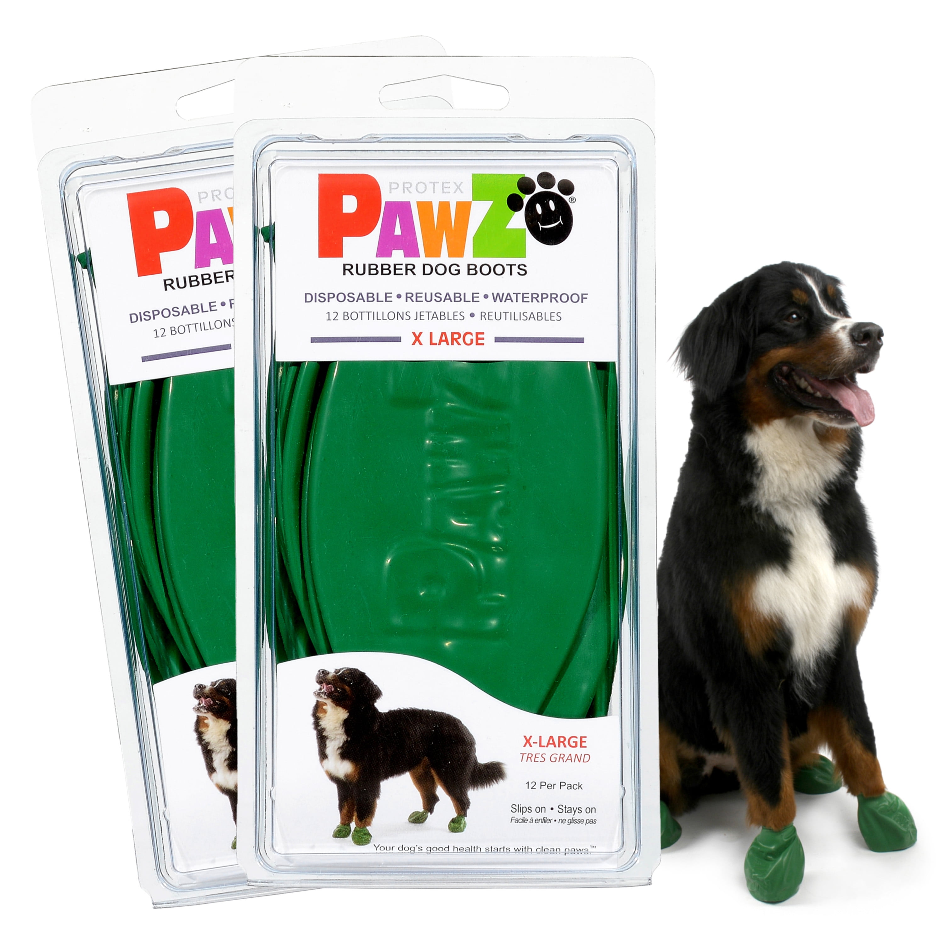 PawZ Rubber Dog Boots for Large Dogs 12pk x2, XLarge Green Dog Booties