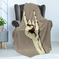 thumbnail image 4 of Rock Music Soft Flannel Fleece Throw Blanket, Devil Sign Vintage Illustration Hand Gesture Abstract Musical Elements, Cozy Plush for Indoor and Outdoor Use, 70" x 90", Taupe Ivory, by Ambesonne, 4 of 5
