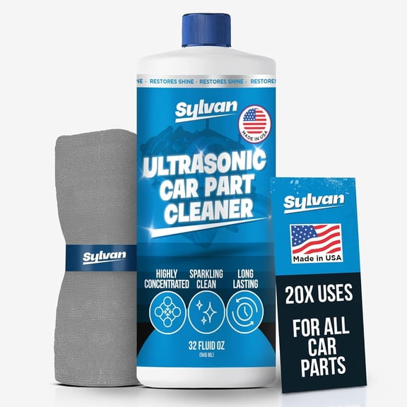 Sylvan Ultrasonic Cleaner Solution Concentrate for Carburetors and Engine Parts   Free Cleaning Cloth | 32 Oz | Makes 50 Gallons | Made in USA | for All Ultrasonic and Immersion Machines