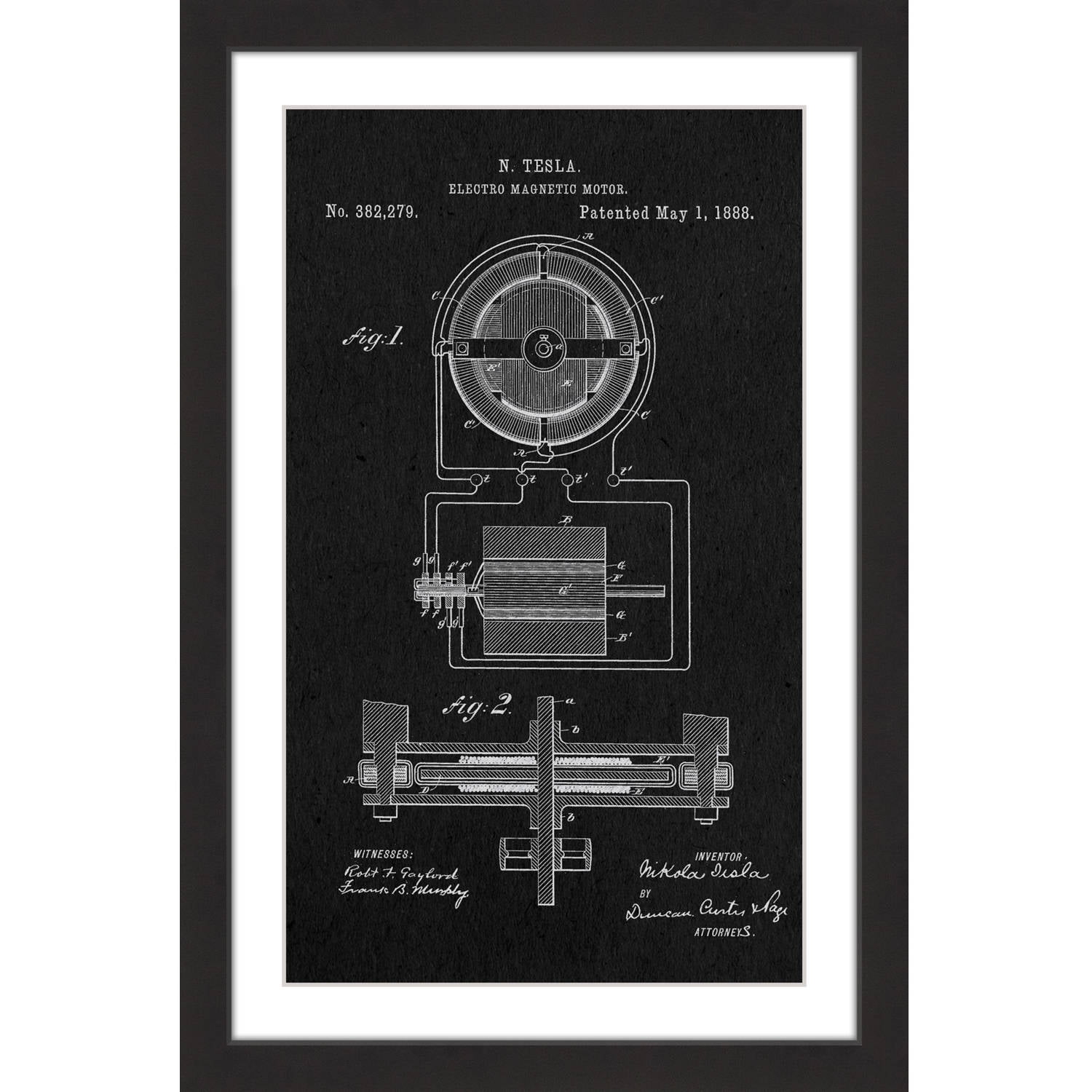 "Tesla Motor 1888 Black Paper" Framed Painting Print