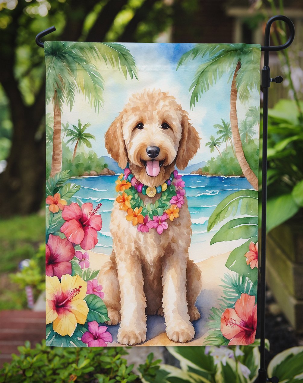 Goldendoodle Luau Garden Flag 11.25 in x 15.5 in