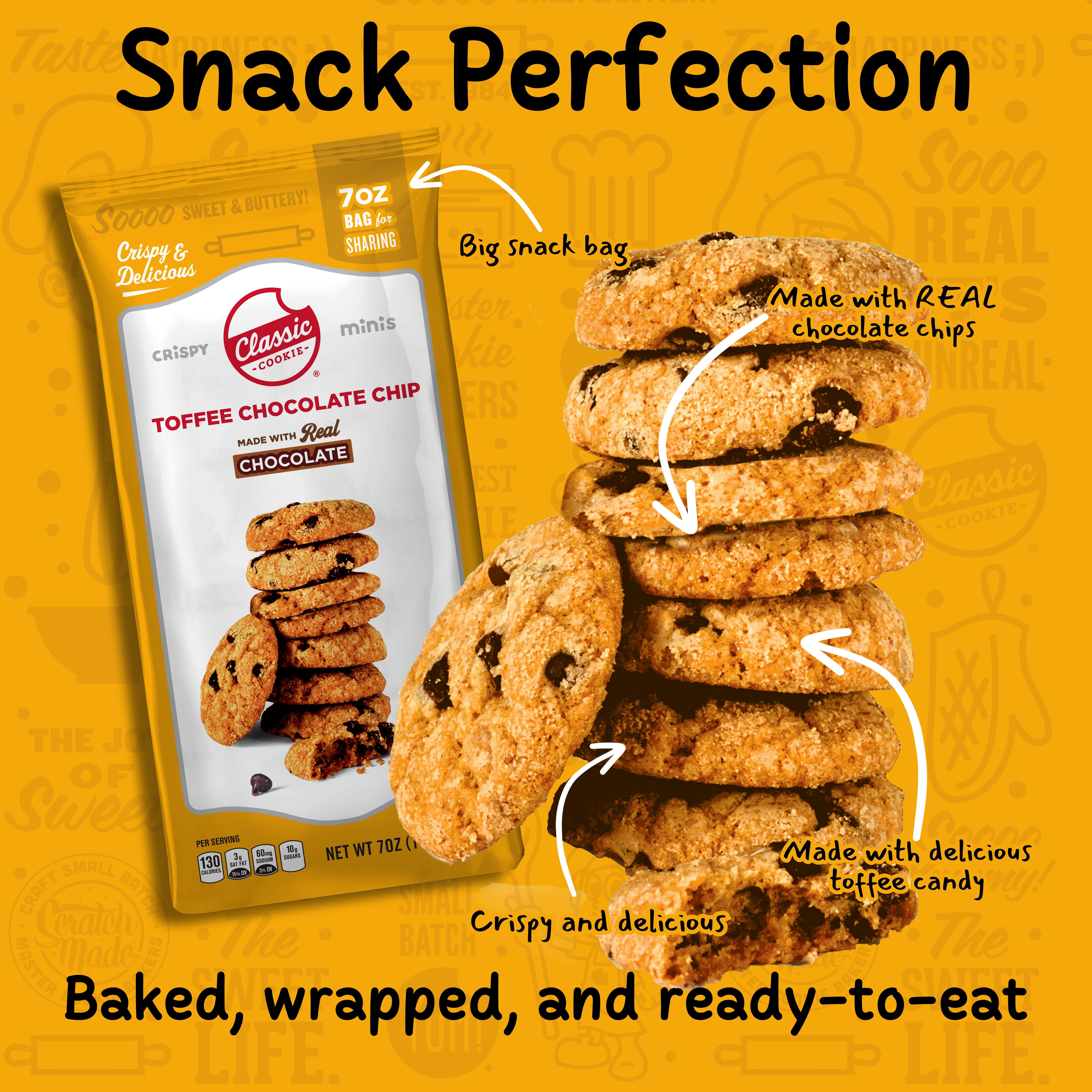 Classic Cookie, Crispy Mini Cookies, Toffee Chocolate Chip 7oz, 2 Bags