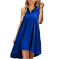 thumbnail image 1 of QIPOPIQ Robe Chemise Boutonnée pour Femme Été Sans Manches Asymétrique Plissée Fluide Mini Droite Liquidation, 1 of 6