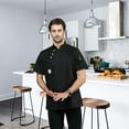 thumbnail image 3 of Hombres Mujeres Chef Coat Manga corta Camarero Ropa Sudor Absorber Ropa Uniforme Negro 4XL jinwen Chaquetas de cocinero, 3 of 8