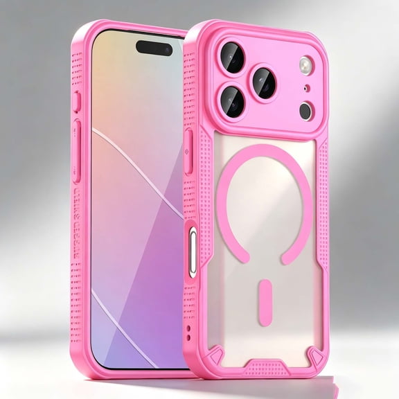 For iPhone 18 Pro Max Phone Case,Compatible with Wireless Charging,Anti-fingerprinting Matte Translucent Back Design,Heavy Duty Shockproof Non-Slip Protection,Rugged Phone Case,Pink
