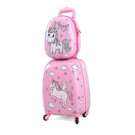 Jaxpety 2Pc Kids Carry On Luggage and Backpack Upright Hard Side Hard Shell Suitcase 12