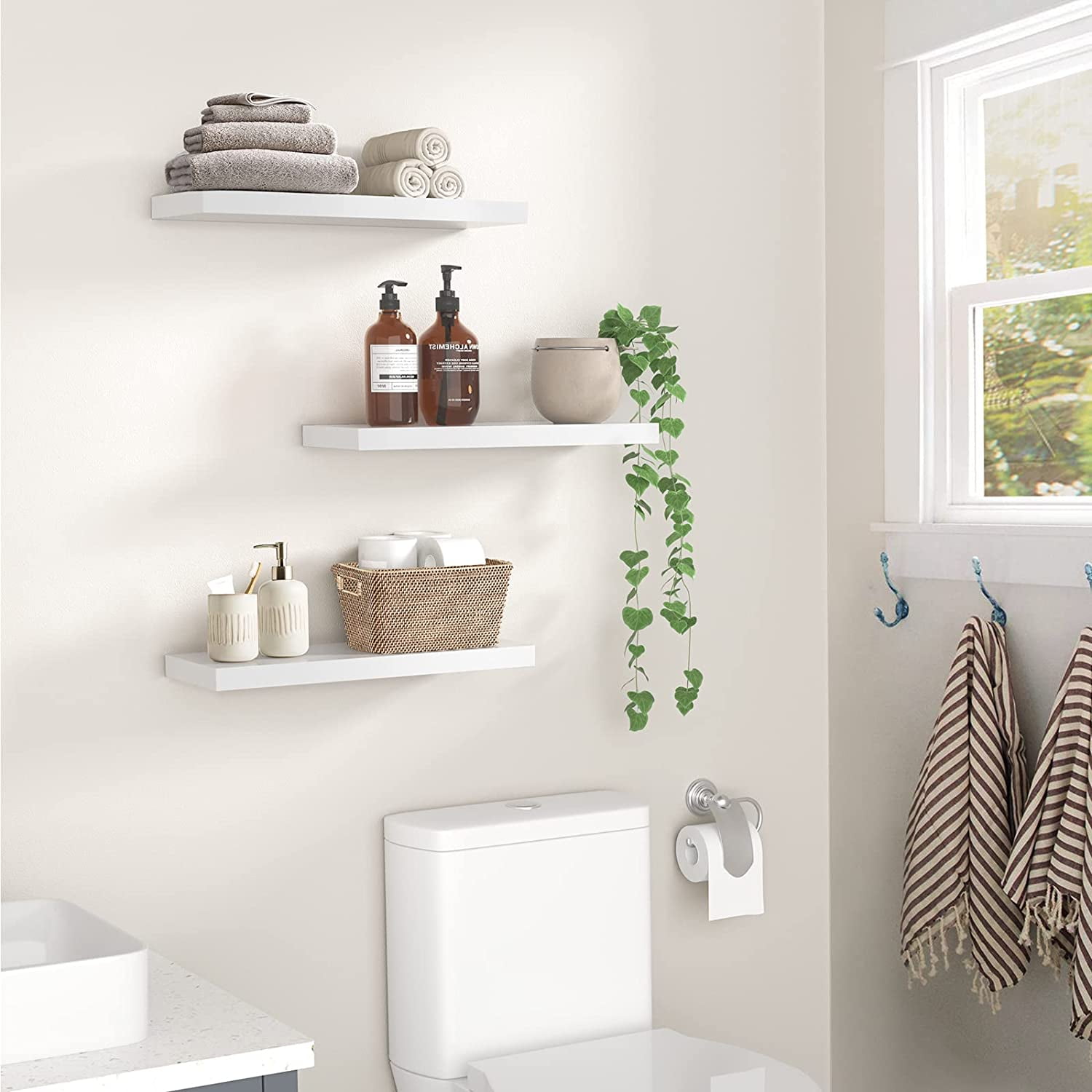White Floating Bathroom Shelves Rispa