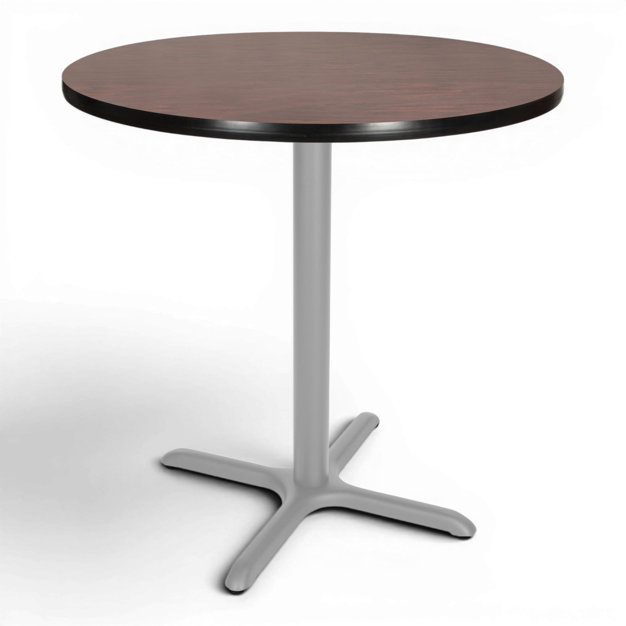 Hampden Furnishings Bennet Collection Steel Frame 36" Round Top, X Base, 36" Height, Cafe Table Grey Frame/Mahogany Top