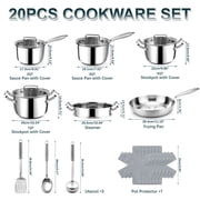 Bestdin 20-Piece Triple Ply Stainless Steel Cookware Set, Kitchen Pots and Pans Set with Glass Lid for Kitchen, Dishwasher Safe, Premium Non-Toxic Kitchen Set for Home Chefs & Family Cooking