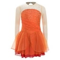 thumbnail image 2 of Sholeno Kids Girls Figure Skating Dress Mesh Splice Competition Leotard Ballet Lyrical Dance Costume Orange 16, 2 of 6
