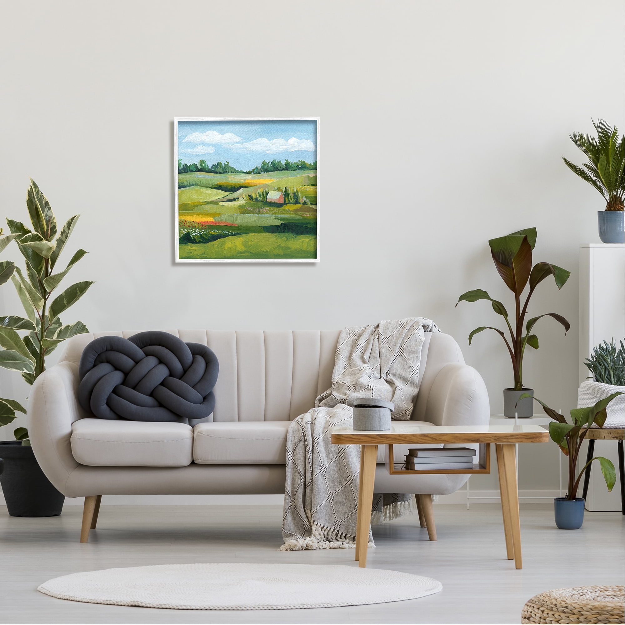 Stupell Peaceful Farmland Fields Greenery Landscape Painting White Framed Art Print Wall Art