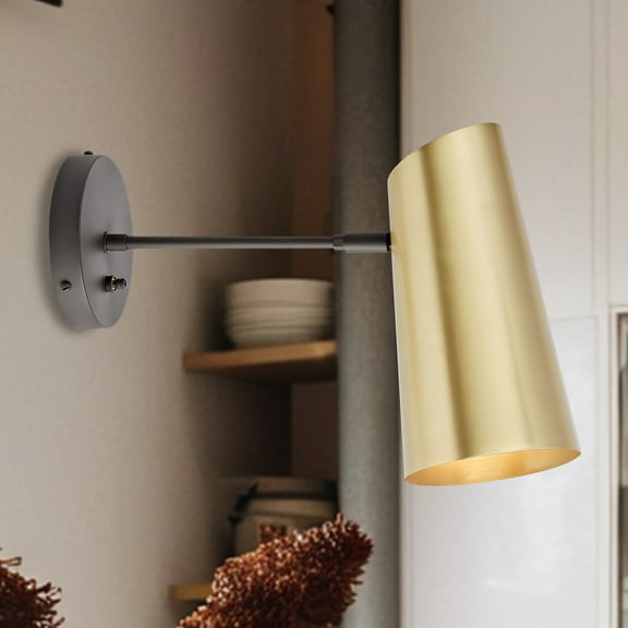 Minimalist Matte Black Straight Pole Single Wall-Mounted Sconce with Brass Pole Metal Shade, Hand-polished Wall Light, Unique Elegant Wall lamp, Indoor Sconce for Living Room, Bedroom, Entryway