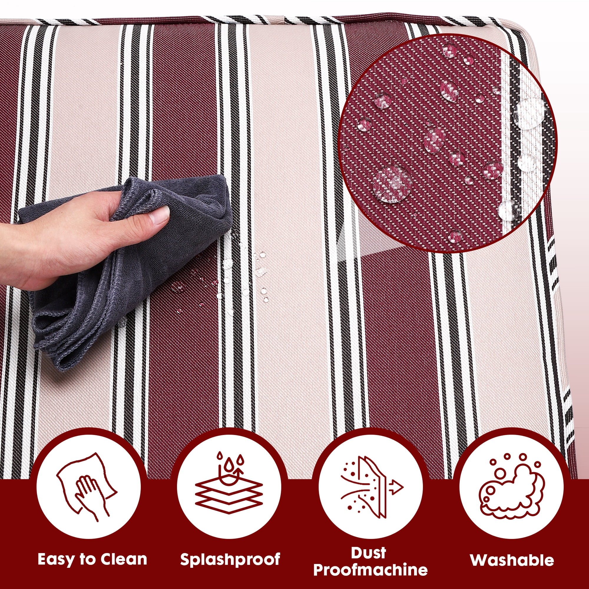 Outdoor Deep Seating Cushion Set, 24" x 24", Waterproof & Fade Resistant Patio Furniture Cushions with Handle, Deep Seat and Back Cushion for Chair and Sofa (2, Red Stripe)
