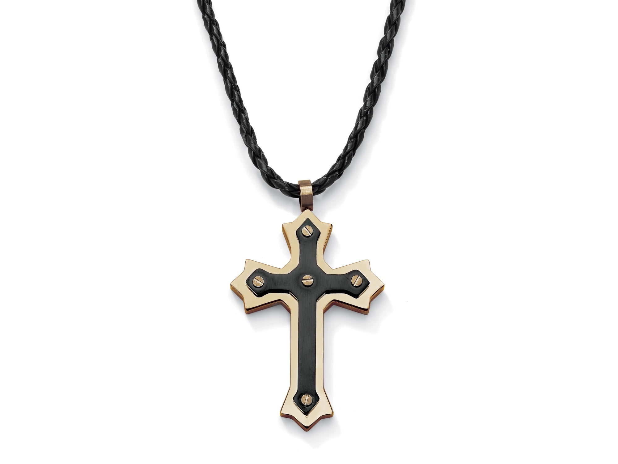 Black and Gold Cross Necklace in Gold IonPlated Stainless Steel With