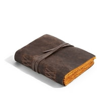 Vintage Leather Journal 9 x 6 Inch – Handmade Sketchbook with Yellow Deckle Edge Paper for Men and Women