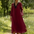 thumbnail image 5 of Women's Elegant V Neck Maxi Dress Long Sleeve Loose Fit Flowy A-Line Long Dress Casual Daily Wear Breathable Lightweight Modest Abaya Kaftan Dress, 5 of 8