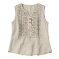 thumbnail image 5 of Women's Cotton Linen Vest, V Neck Sleeveless Embroidered Tank Top, Bohemian Style Casual Summer Top for Beach, Travel, Daily Wear and Layering-Beige, 5 of 9