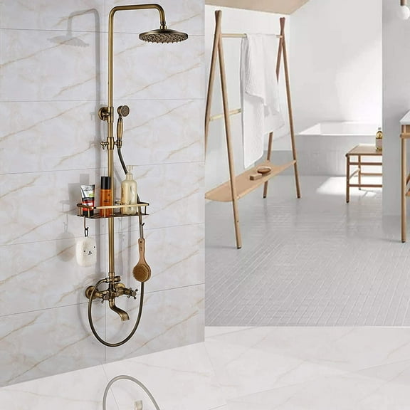 Zovajonia Shower Fixture 8 inch Rainfall Shower Faucet Set Hand Shower Sprayer Brushed Gold Wall Mounted