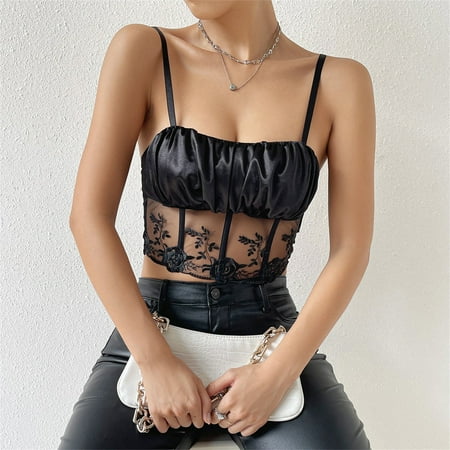 

Cathalem Long Lace Camisole for Layering Women s Lace Beautiful Back Mesh Street Style Sleep Tops for Women plus Size Cotton Vest Black Medium