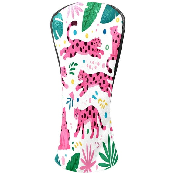 Golf Club Covers, Pink Panther Premium PU Leather Driver Hybrid Putter Head Covers with Velvet Lining, Waterproof Golf Gifts for Men Women