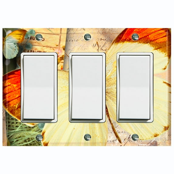 Metal Light Switch Plate Cover Nature Butterfly Scripture Damask Beige BUT034
