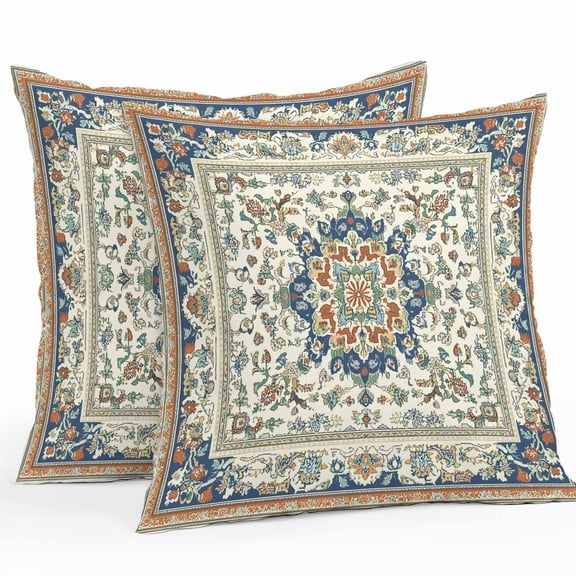 Waterproof Throw Pillow Covers Set of 2, 16x16 Inch Boho Orange Blue Decorative Pillowcases Outdoor Pillow Slip Cushion Covers Set for Couch Tent Tribal Antique Country American Southwest