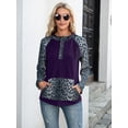 thumbnail image 2 of Two Tone Drawstring Kangaroo Pocket Leopard Print Hoodie for Women, 2 of 3