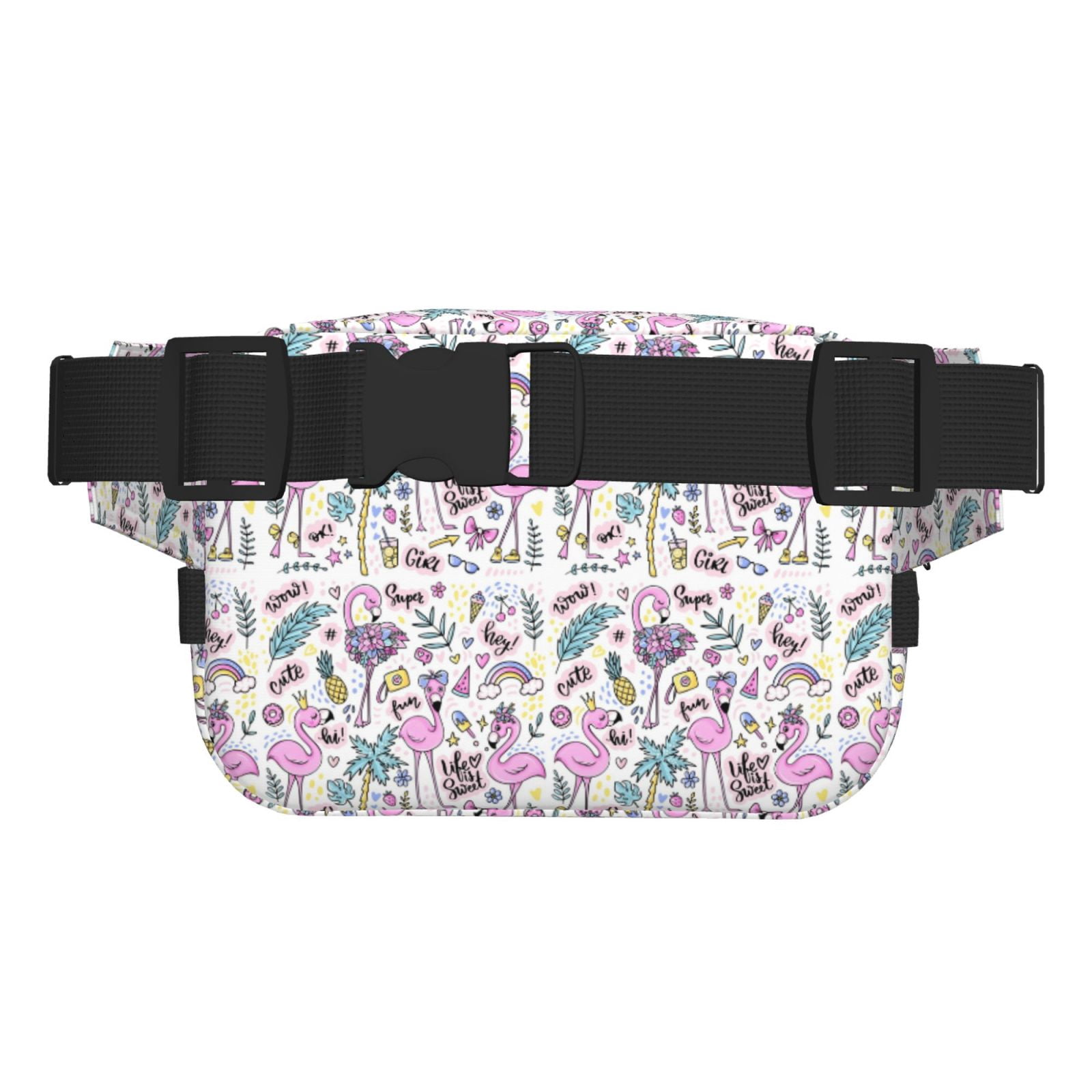 Picia Summer with Flamingo Print Square Double-Layer Waist Bag Mini Adjustable Waist Belt Bag Exercise Running Travel Hiking