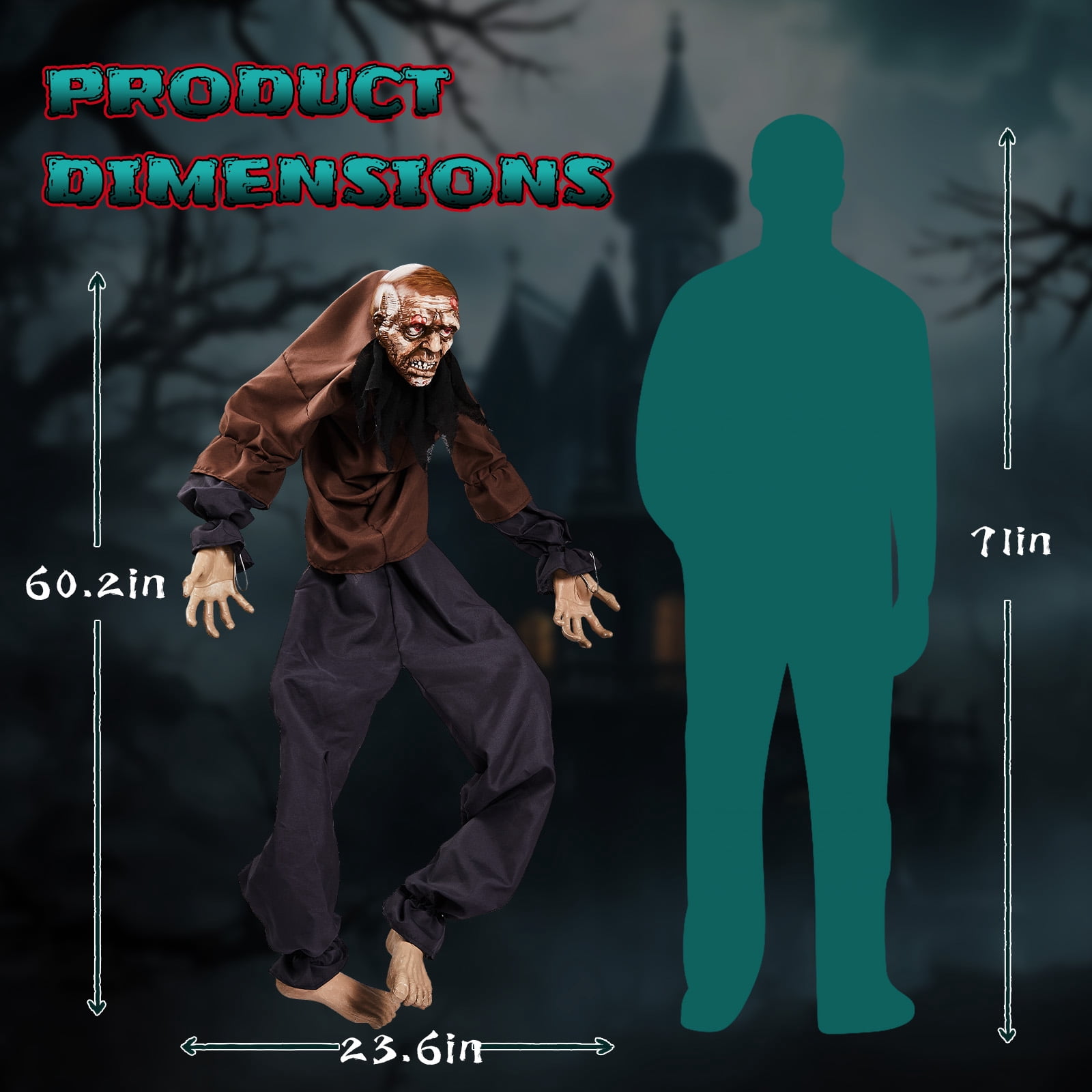 Astoutdoor 5 ft Halloween Wall-Climbing Ghost Hanging Decoration with Sound-Activated Moving Legs, Roaring and Laughing Sound Effects, Battery Operated
