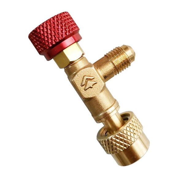 Inteprter Válvula de refrigerante de aire acondicionado de cobre R410A, perilla giratoria de 1/4-5/16 pulgadas, adaptador de aire acondicionado Videojuegos y accesorios
