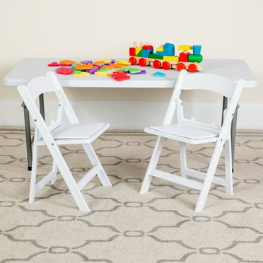 Emma   Oliver 10 Pack Kids White Resin Folding Event Party Chair with Vinyl Padded Seat