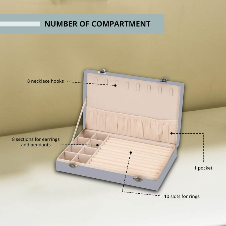 Buy Gray Velvet Jewelry Box with Anti Tarnish Lining & Lock, Anti Tarnish  Jewelry Case, Jewelry Organizer, Jewelry Storage Box (8 Necklace Hooks, 8  Earrings/Pendant Sections and 10 Rings Slots) at ShopLC.