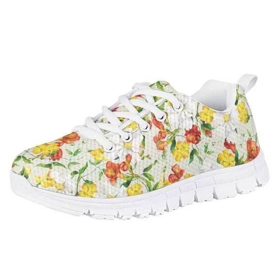 Pzuqiu Floral Shoes Big Kids Tennis Shoes Girls Size 2 White Sneakers Lightweight Casual Walking Shoes Outdoor Athletic Shoes