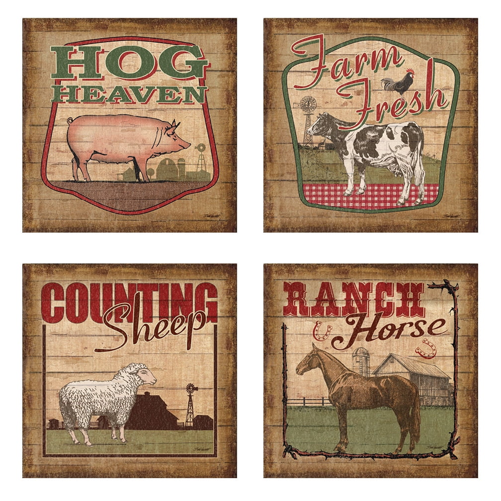 Vintage Farm to Table Country Animals; Pig Sheep Horse Cow; Country