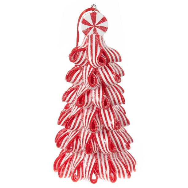 Holiday Time Red & White Ribbon Candy Christmas Tree Ornaments, 6 Count