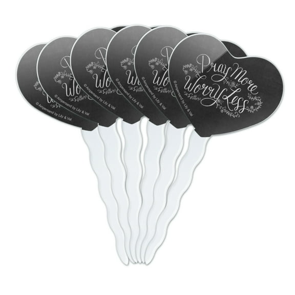 Pray More Worry Less Heart Love Cupcake Picks Toppers Decoration Set of 6