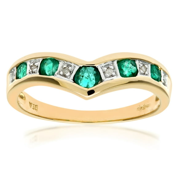 9ct Gold Jewelco London 2pts Diamond 0.46ct Emerald Channel Wishbone Ring 2mm