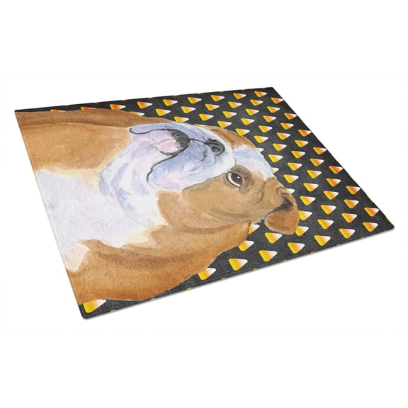 Caroline's Treasures Bulldog English Candy Corn Halloween Portrait Glass Cutting Board Large