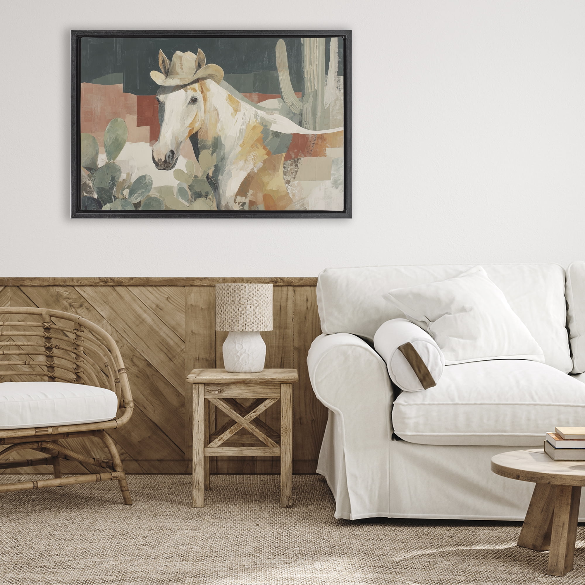 Stupell Industries Horse in Cowboy Hat Black Framed Floater Canvas Wall Art, design by Chromatic Storm Studio
