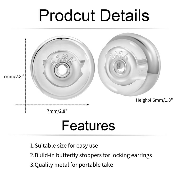 Earring Backs Replacement, JIACHARMED 18K Gold Silicone Earring Backs for  Studs Droopy Ears Heavy Earrings 4pcs Metal Cycle Locking Secure Earring  Backings Replacement in White Gold 