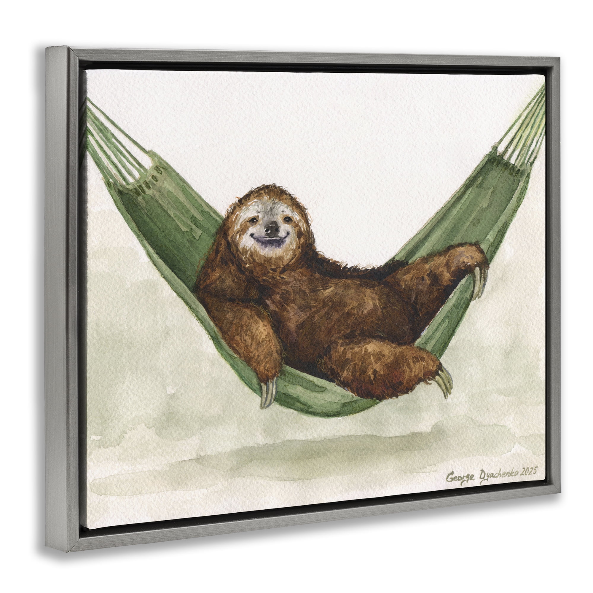 Stupell Industries Sloth On The Hammock Gray Framed Floater Canvas Wall Art, design by George Dyachenko