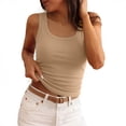 thumbnail image 2 of Lumtrix Womens Sleeveless Scoop Neck Built In Bra Tank Tops 2026 Summer Casual Basic Slim Fit Ribbed Knit Racerback Workout Cami Shirts Khaki L, 2 of 4