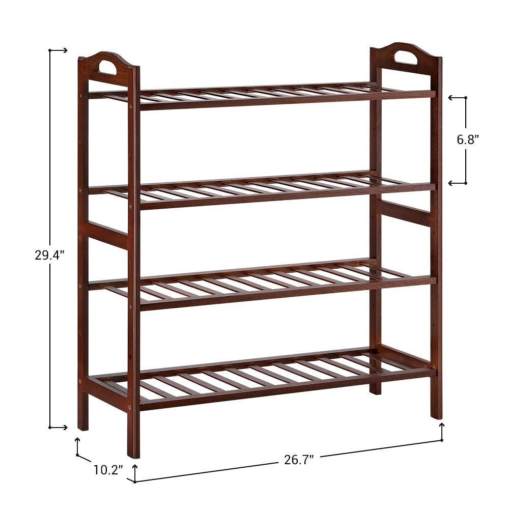 4 Tier Shoe Rack With Storage Shelf Includes 4 Cushions Bamboo Dark Brown Walmart Com Walmart Com