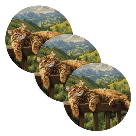 BZSMCE Mats for Pots,Pans Place Side-lying Cat Simple Style Pattern Pot Mats
