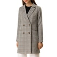 thumbnail image 3 of INSPIRE CHIC Women's Plaid Notched Lapel Long Sleeves Double Breasted Coat XL Gray, 3 of 9