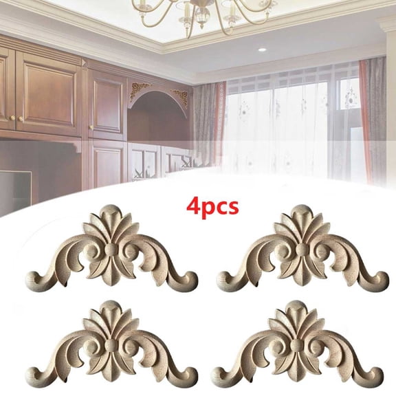 Sufanic 4Pcs Wooden Carved Corner Onlay Furniture Applique Mouldings Decal DIY Home Decor