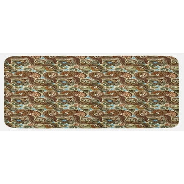 Paisley Kitchen Mat, Flower Blossoms in Style Pattern Antique Swirled Design, Plush Decorative Kitchen Mat with Non Slip Backing, 47" X 19", Multicolor, by Ambesonne