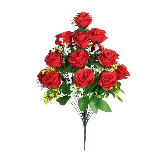 Artificial Roses Silk Flower Arrangement With 18 Realistic Rose Heads For Home Office Decor And Photography Props