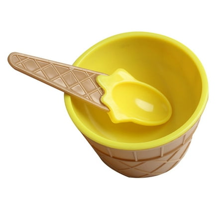 

Environmentally Friendly Ice Cream Bowl Round Children Tableware Cup Dining Dishes yellow