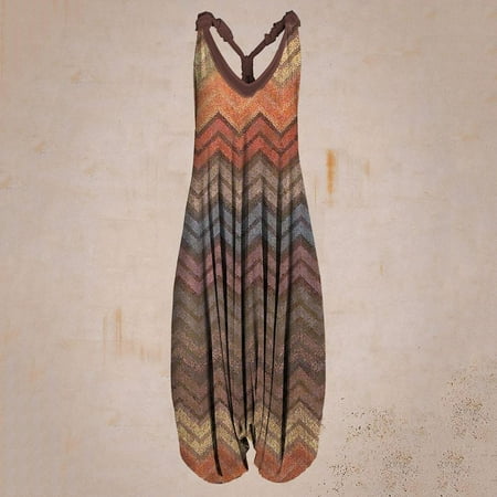 

Wyongtao Jumpsuit for Women Casual Summer Print Spaghetti Straps Sleeveless Suspenders Wide Leg Jumpsuit Pleat Rompers XXXL